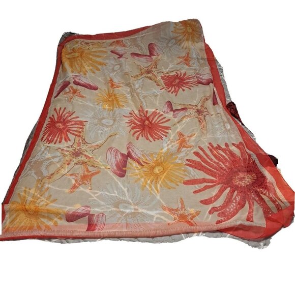 Vintage Sheer Poly Scarf Sarong From Italy 38" X 62" Red Orange White Yellow - Picture 1 of 4